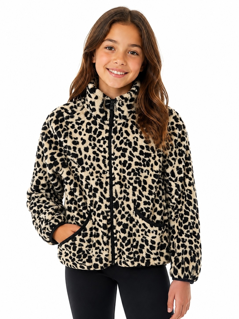 The Childrens Place Fleece Zip Up Cheetah Print Jacket